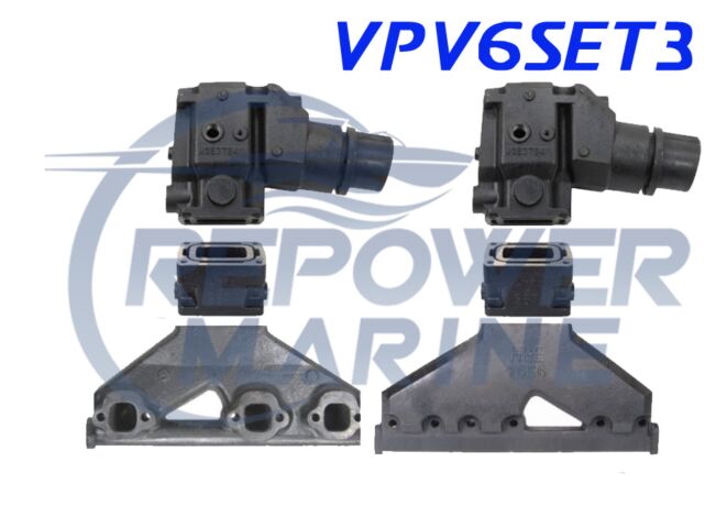 Exhaust Manifold, Riser & 3" Extension Set for Volvo Penta 4.3L V6