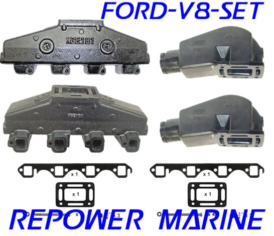 Exhaust Manifold & Riser Set Ford 5.0L 302, 5.8L 351 V8