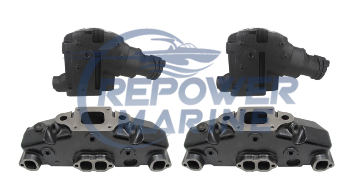 Manifold & 8" Riser Set for Mercruiser V8 Dry Joint, 865735A02, 864591T02